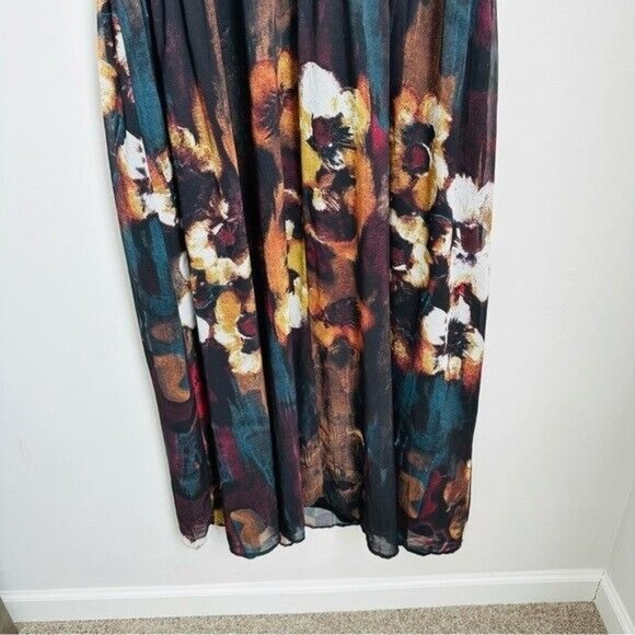 Monroe & Main Brown Orange Turquoise Skin Tie Maxi Dress Summer Cruise SZ 2X - Picture 7 of 9